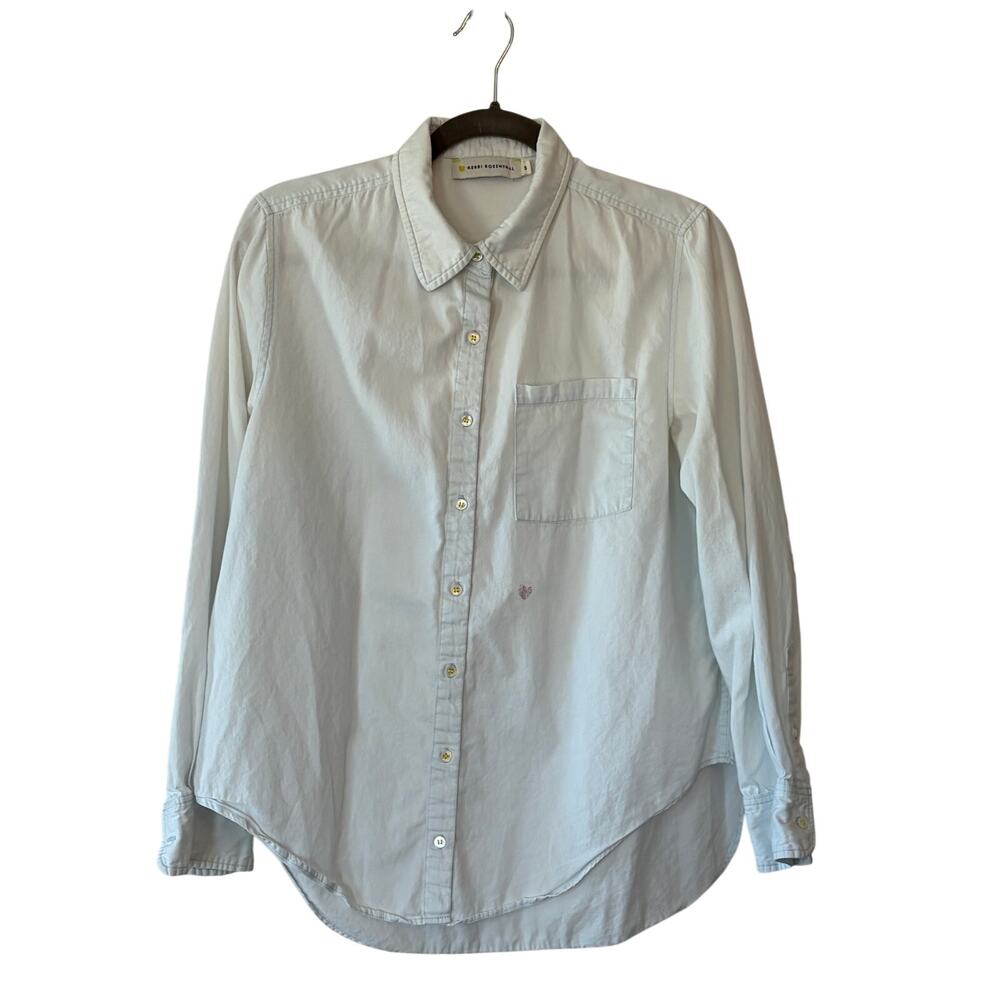 Kerri Rosenthal Mia shirt small blue heart love embroidered *flaw*
